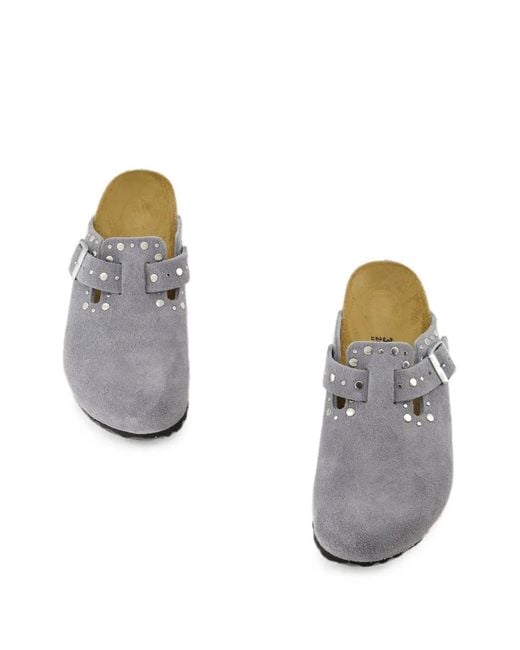 Birkenstock White Boston Rivets Mules