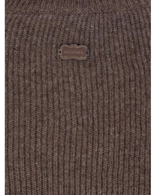Agnona Gray Ribbed High-Neck Zip-Front Cardigan for men