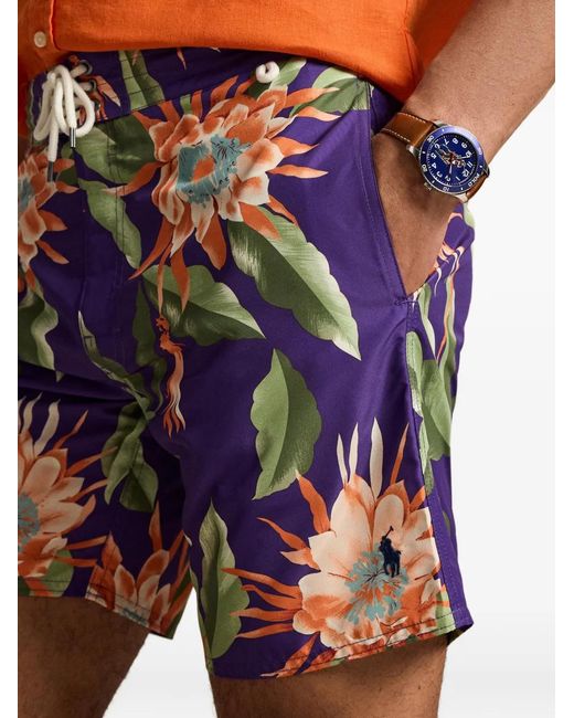 Polo Ralph Lauren Blue Floral-Print Swim Shorts for men