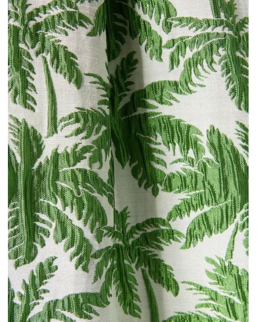 LaDoubleJ Green Schulterfreies Filter Midikleid mit Palmen-Print