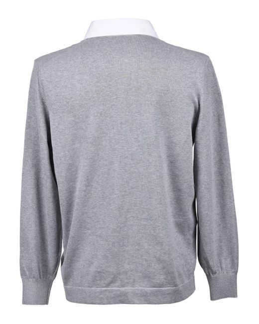 Brunello Cucinelli Gray Polo-Neck Cotton Sweater for men