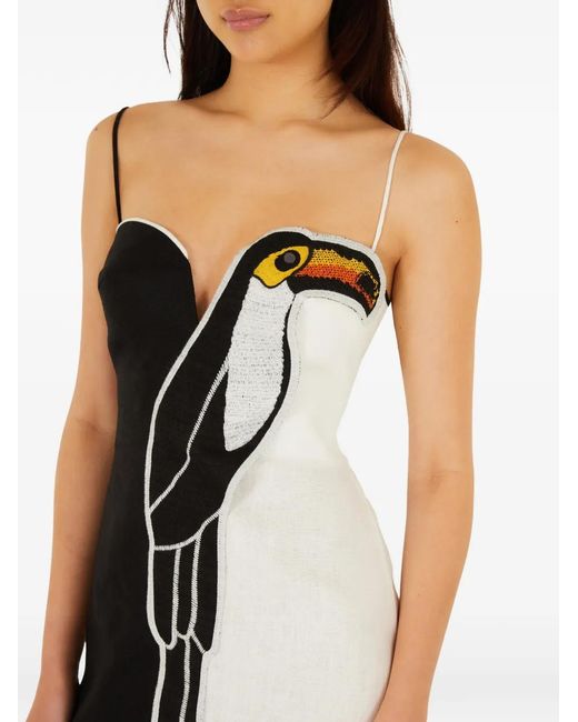 Farm Rio Black Toucan-Applique Dress
