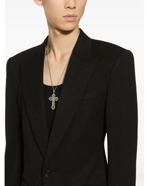 Colgante Cross en oro amarillo y blanco de 18 ct con diamantes y esmeralda Dolce & Gabbana de hombre de color Black
