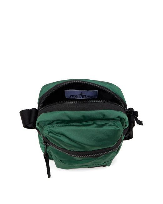 Stone Island Green Logo-Patch Messenger Bag for men