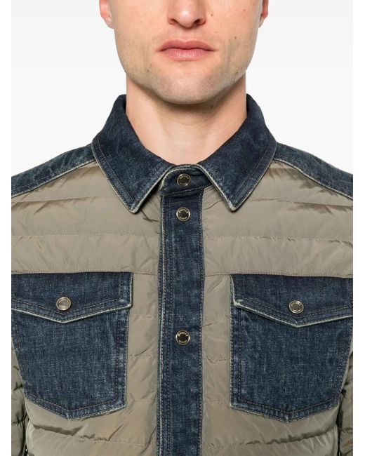 Moorer Gray Denim-Trim Quilted Jacket for men