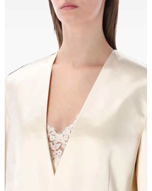 Alberta Ferretti Natural Double-Breasted Satin Blazer