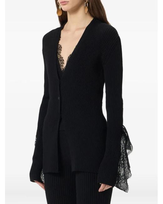 Blumarine Black Knitted Insert Lace Cardigan