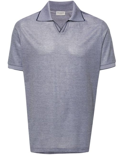 Paul & Shark Blue Mélange-effect Piqué Polo Shirt for men
