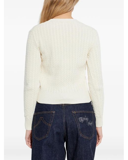 KENZO White Cable-Knit Flower-Patch Sweater