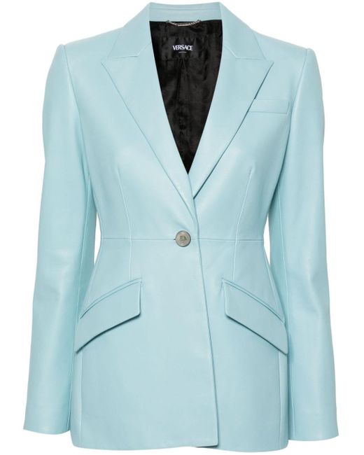 Versace Blue Single-breasted Leather Blazer