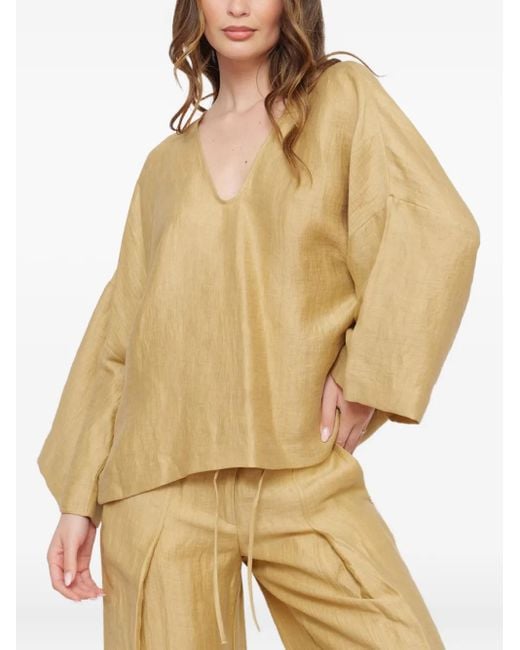 Ottod'Ame Natural V-Neck Wide-Sleeve Top