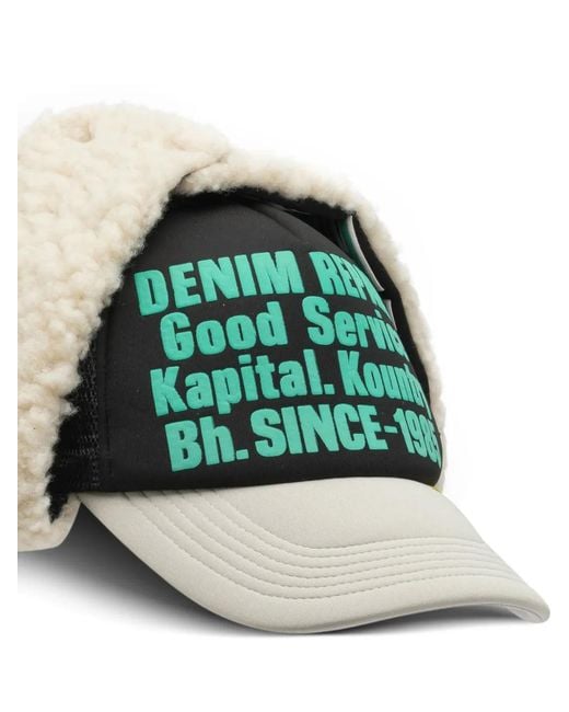 Kapital Green Print Faux-Fur Hat for men
