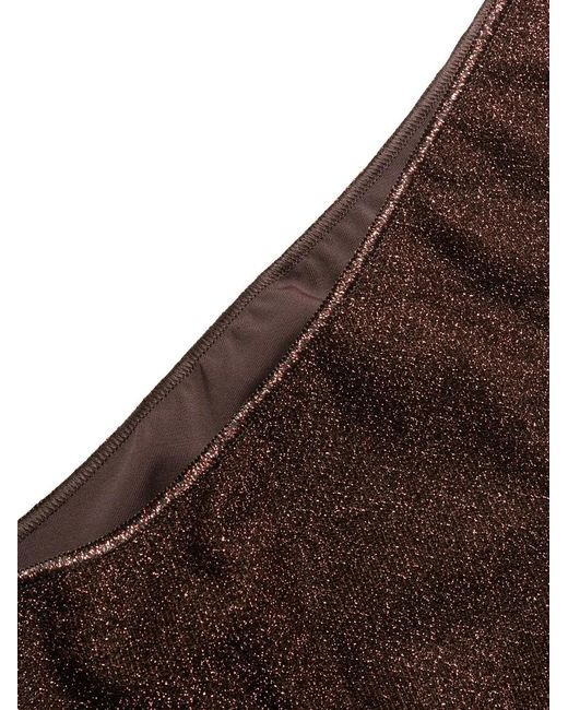 Oseree Brown Metallic-Thread Scoop Bikini