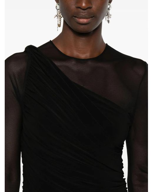 Norma Kamali Black Draped Long-Sleeves Midi Dress