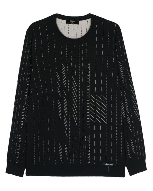 Fendi Jacquard-Pullover mit rundem Ausschnitt in Black für Herren
