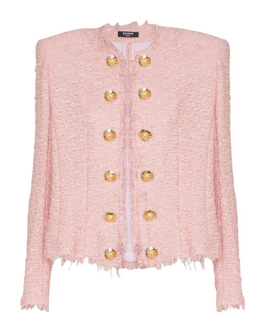 Balmain Pink Tweed Sequinned Blazer