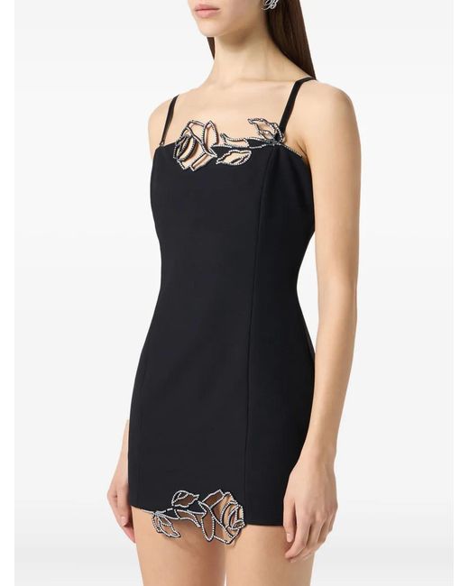 Blumarine Black Rose-embroidered Mini Dress