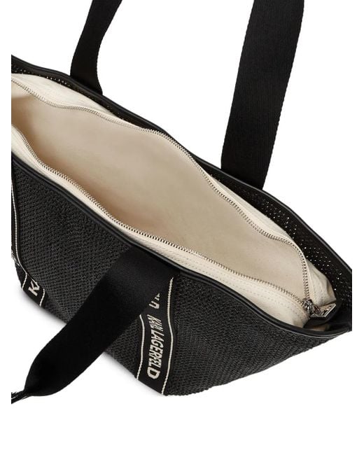 Karl Lagerfeld Black Signature Raffia Beach Tote Bag