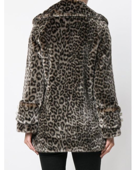 Shrimps Leopard Print Coat With Pearl Embellishments in Grey | Lyst