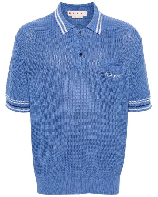 Marni Blue Chunky-Knit Polo Shirt for men