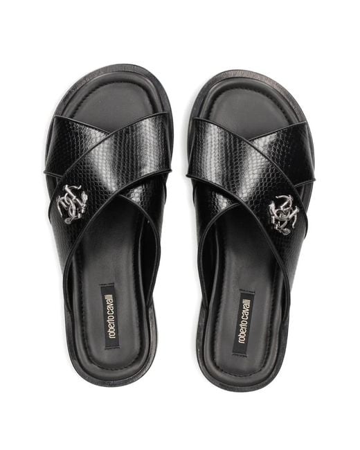 Roberto Cavalli Black Snakeskin Sandals for men