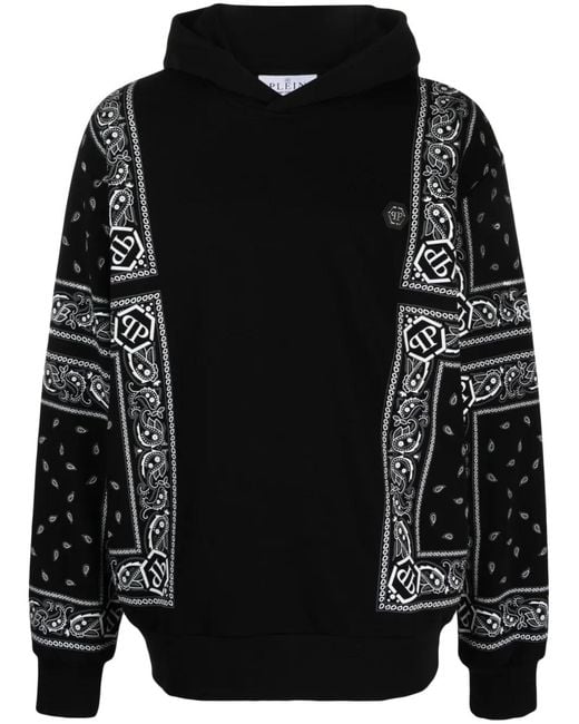 Philipp Plein Black Bandana-Print Long-Sleeve Hoodie for men
