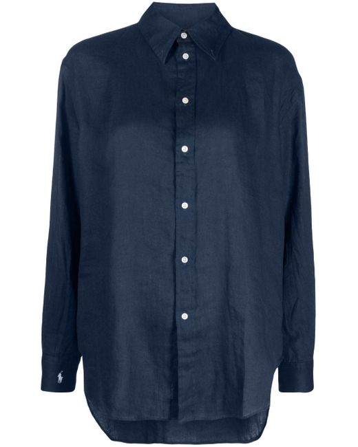 Polo Ralph Lauren Blue Logo-embroidered Long-sleeve Linen Shirt