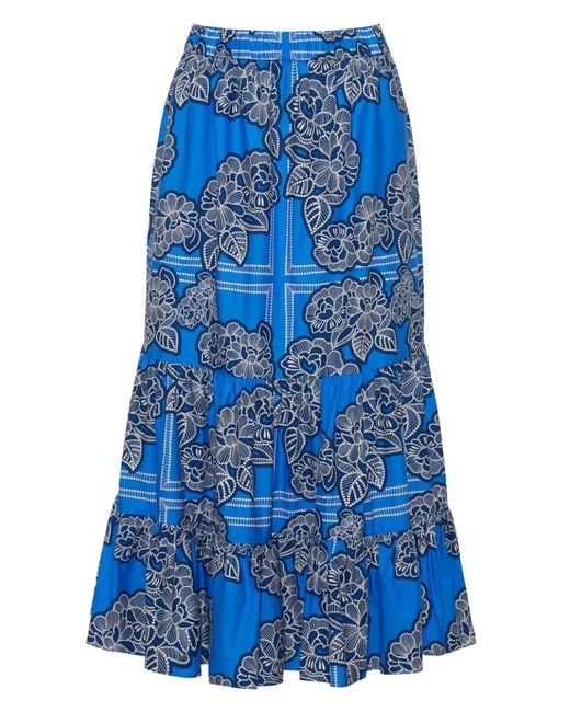 Cara Cara Blue Chase Floral-Print Midi Skirt