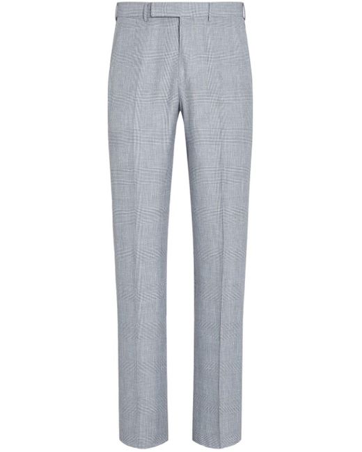 Zegna Gray Crossover Checked Wool Trousers for men