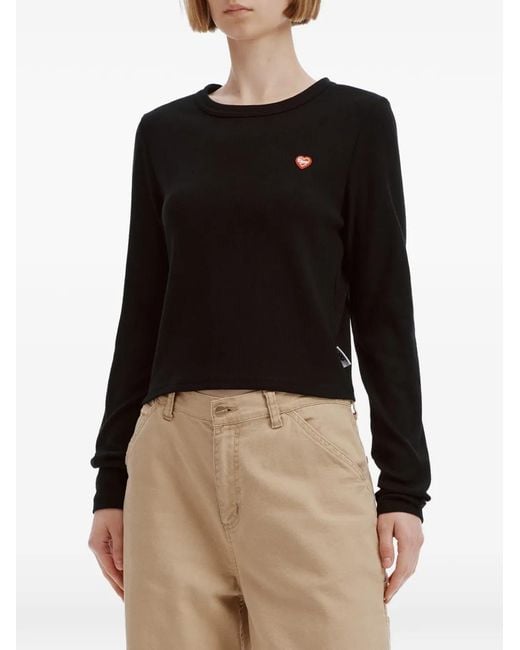 Chocoolate Black Heart-Patch Ribbed T-Shirt
