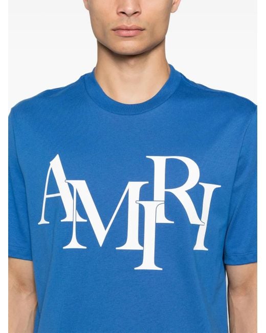 T-Shirt Staggered Logo di Amiri in Blue da Uomo