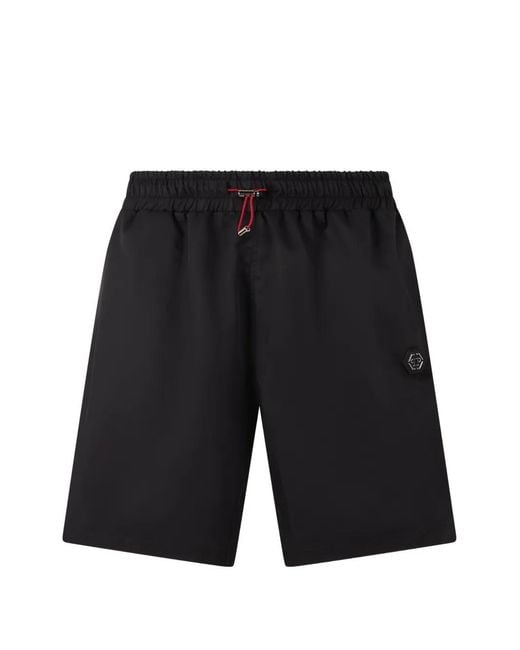 Philipp Plein Black Logo-Stripe Drawstring Shorts for men