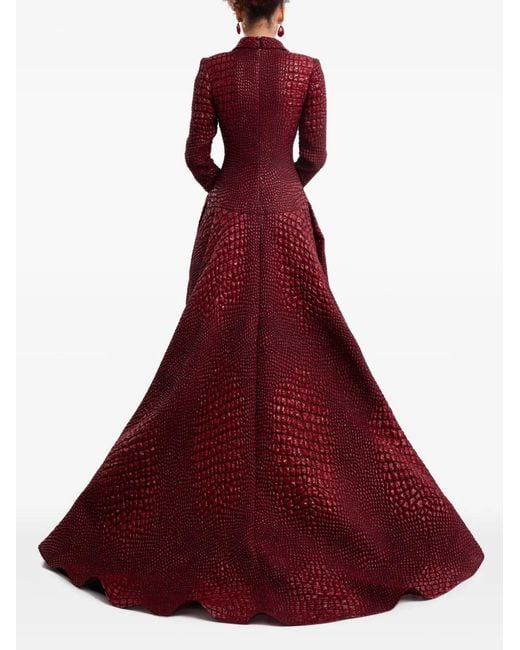 Gemy Maalouf Red Croc-Effect V-Neck Dress