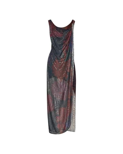 Maison Margiela Purple Sequin-Embellished Draped Maxi Dress