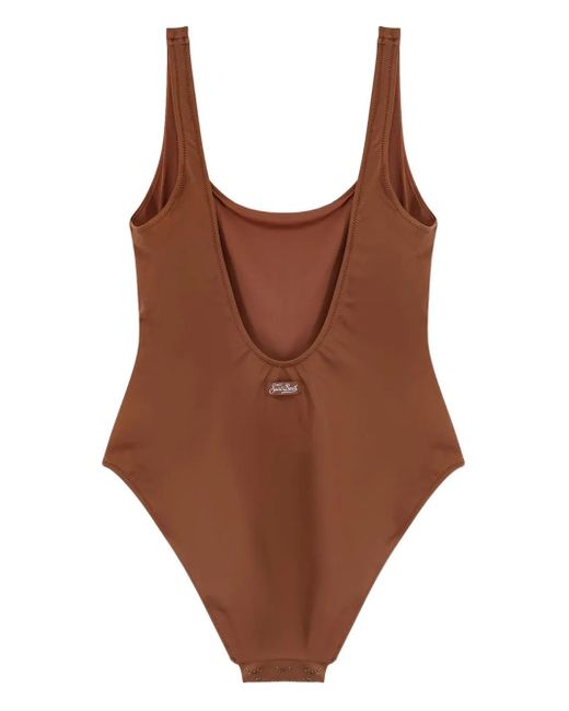 Mc2 Saint Barth Brown Leopard-Print Embellished Swimsuit