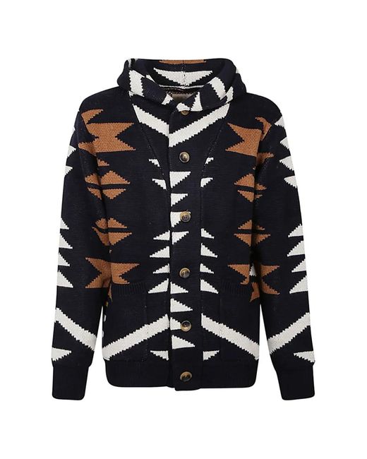 TOOCO Blue Hooded Print Cardigan for men