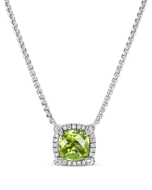 David Yurman Metallic Sterling Silver Petite Chatelaine Peridot And Diamond Necklace