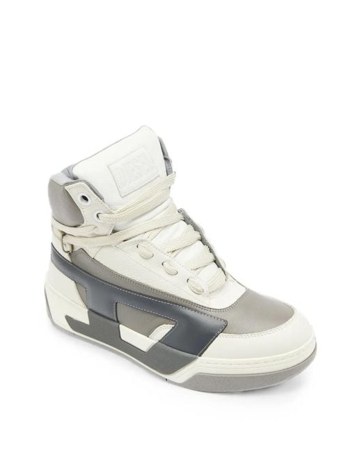 DIESEL White S-D-Ollie Mid Logo-Patch High-Top Sneakers for men