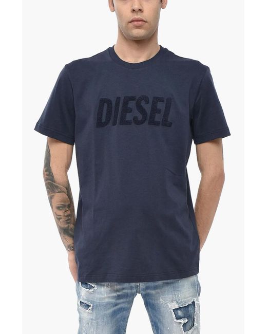 DIESEL Blue T-Shirt En Jersey À Patch Logo for men