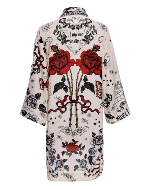 Agua Bendita White Chrissy Rose-Print Shirt