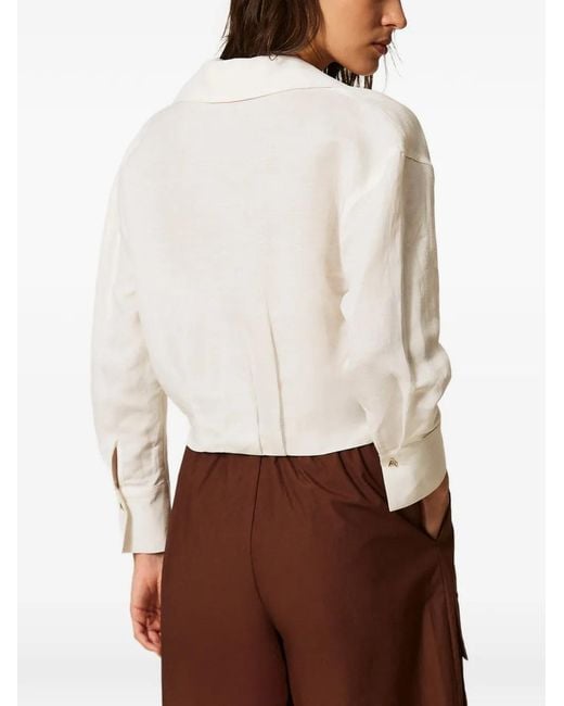 Twinset White Linen Blend Crossover Shirt