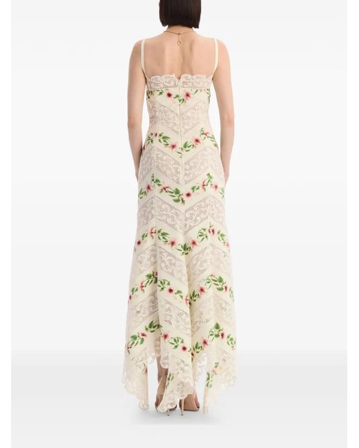 Oscar de la Renta White Chiné Hibiscus Striped Cotton Poplin Dress