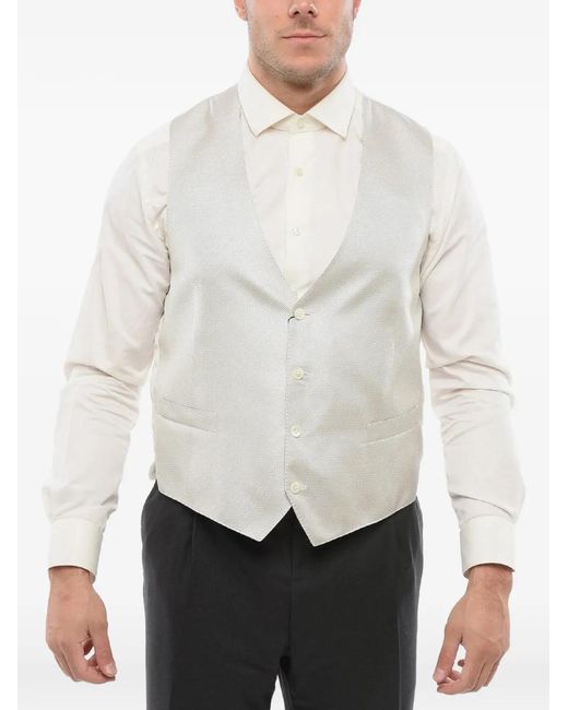 Corneliani White Silk Welt-Pocket Waistcoat for men