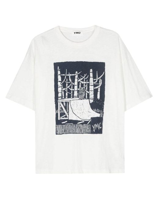 YMC White Logo-print Organic Cotton T-shirt for men