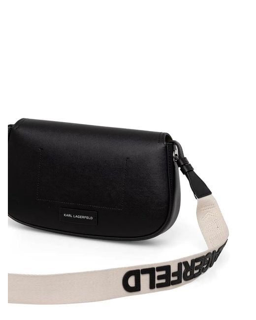 Karl Lagerfeld Black Perforated-Logo Leather Crossbody Bag