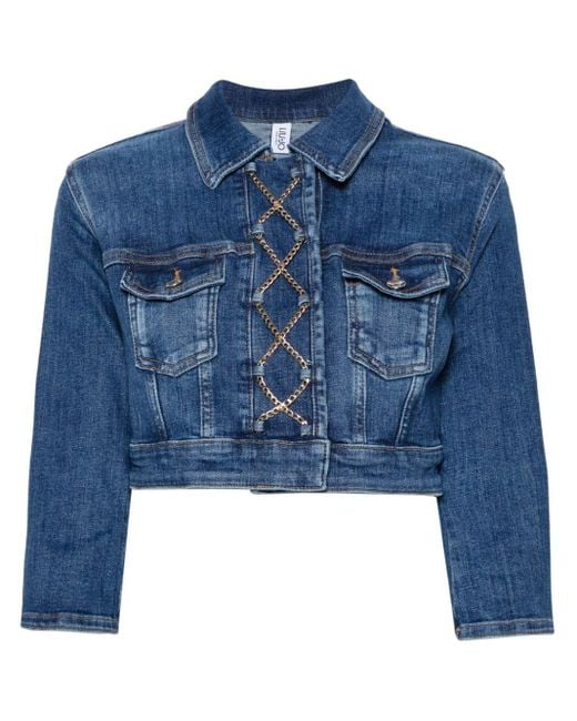 Liu Jo Blue Crisscross-chain Cropped Denim Jacket