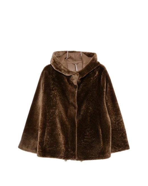 Manzoni 24 Brown Hooded Shearling Jacket