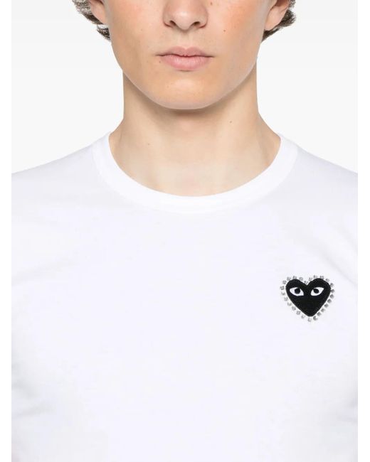 COMME DES GARÇONS PLAY White Rhinestone-Emblem T-Shirt