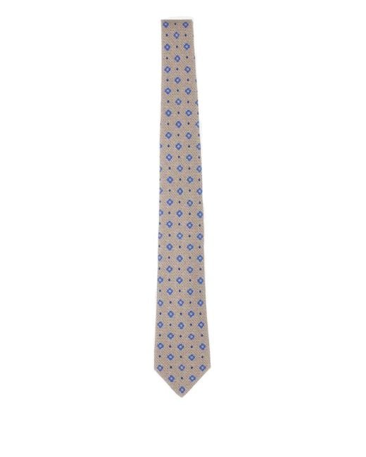 Kiton White Patterned Silk Tie for men