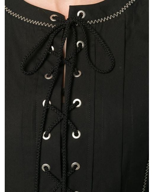 Alberta Ferretti Black Lace-up Flared Maxi Dress